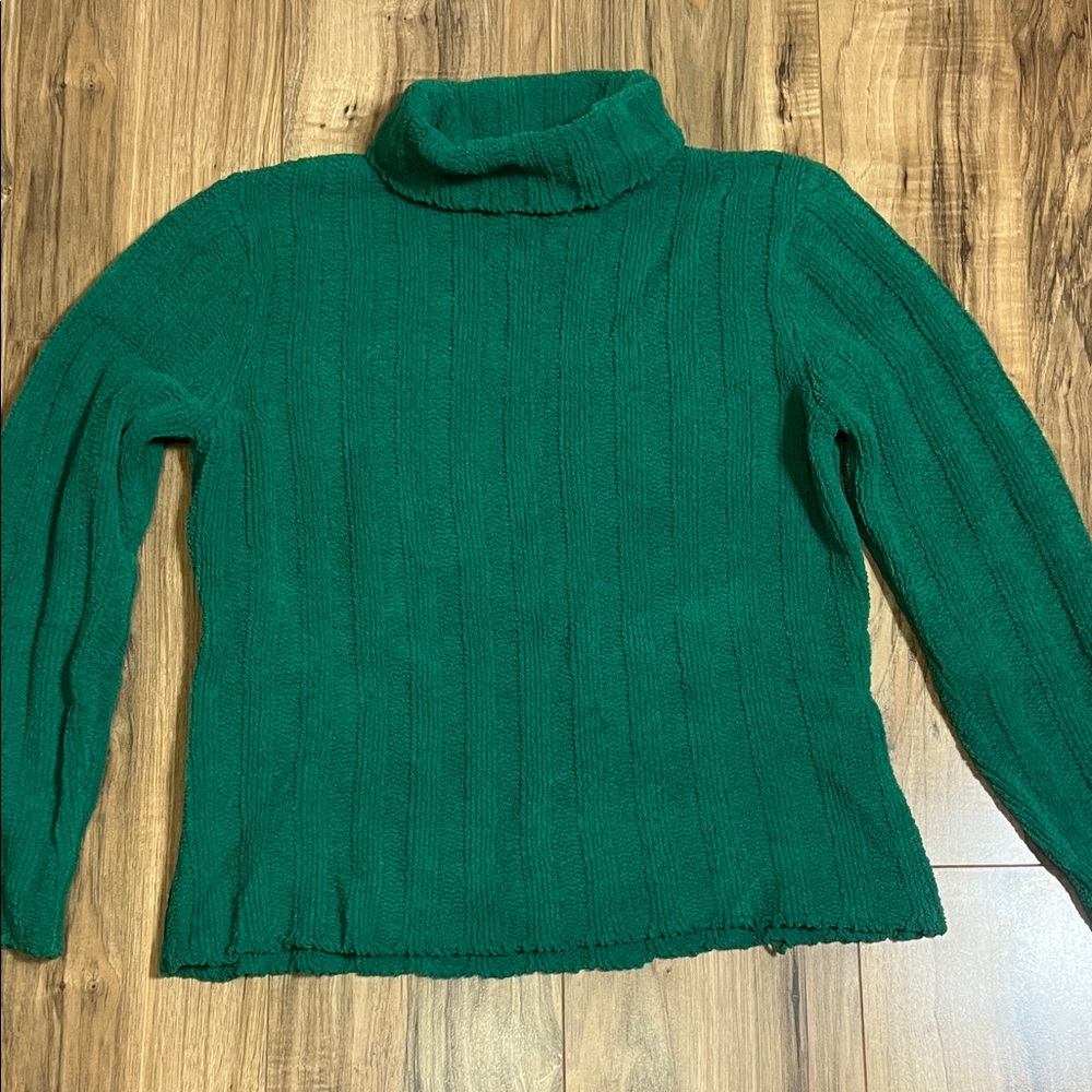 Vintage Basic Editions Ribbed Green Turtleneck Sw… - image 1